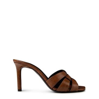 SAINT LAURENT Tribute Stiletto Mules Women Almond Brown  for sale