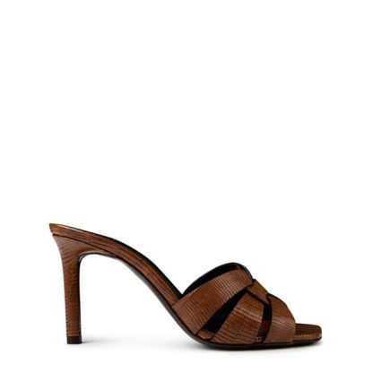 SAINT LAURENT Tribute Stiletto Mules Women Almond Brown  for sale