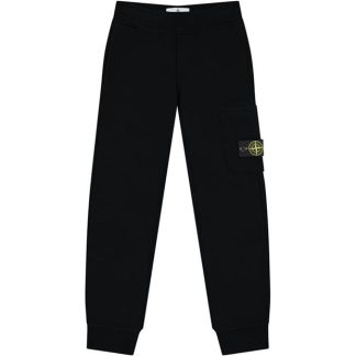 STONE ISLAND Badge Fleece Jogging Bottoms Juniors Kids Closed Hem Fleece Jogging Bottoms Black V0029 for sale