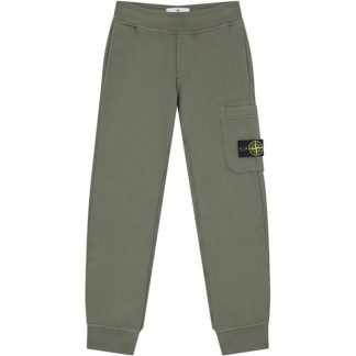 STONE ISLAND Badge Fleece Jogging Bottoms Juniors Kids Closed Hem Fleece Jogging Bottoms Olive V0058 for sale