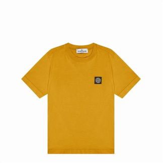 STONE ISLAND Badge Logo T Shirt Junior Kids Regular Fit T-Shirts Ocra V0033 for sale