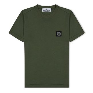 STONE ISLAND Badge Logo T Shirt Junior Kids Regular Fit T-Shirts Olive V0058 for sale