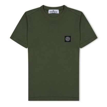 STONE ISLAND Badge Logo T Shirt Junior Kids Regular Fit T-Shirts Olive V0058 for sale