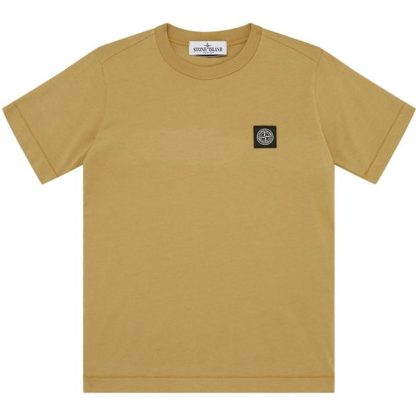 STONE ISLAND Badge Logo T Shirt Junior Kids Regular Fit T-Shirts Senape V0034 for sale