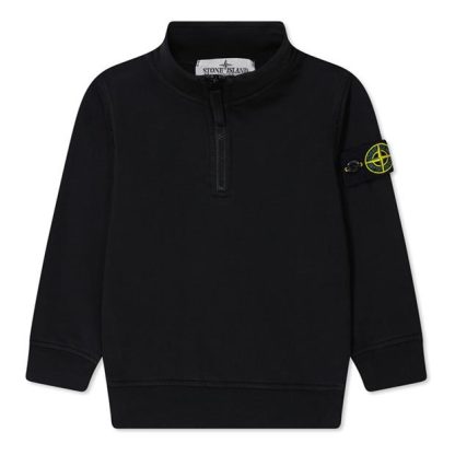 STONE ISLAND Boys Badge Quarter Zip Fleece Kids 1/4 Zip Fleece Tops Black V0029 for sale