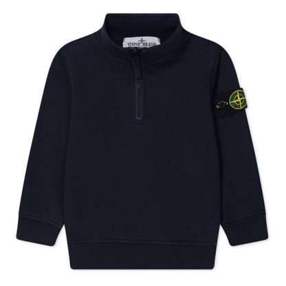 STONE ISLAND Boys Badge Quarter Zip Fleece Kids 1/4 Zip Fleece Tops Navy V0020 for sale