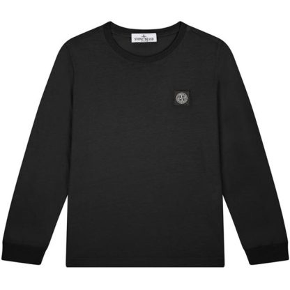 STONE ISLAND Boys Long Sleeve Badge T Shirt Kids Long Sleeve T-Shirts Black V0029 for sale