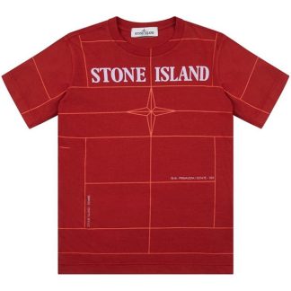 STONE ISLAND Boys Tennis Grid T Shirt Kids Mattone V0015  for sale