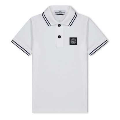 STONE ISLAND Boys Tipped Polo Shirt Kids Short Sleeve Polos Ivory V1093 for sale