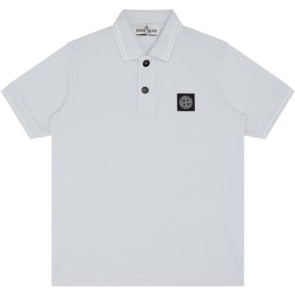 STONE ISLAND Boys Tipped Polo Shirt Kids Short Sleeve Polos White V1001 for sale