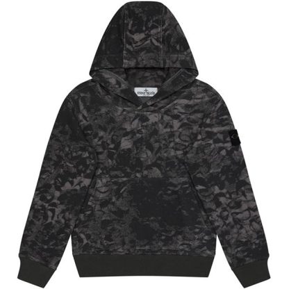 STONE ISLAND Camouflage Print Over The Head Hoodie Kids Black V0029  for sale