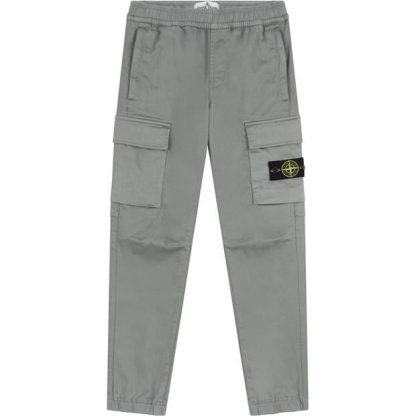 STONE ISLAND Canvas Cargos Juniors Kids Cargo Trousers Grig Prla V0061 for sale