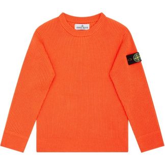 STONE ISLAND Crew Neck Ribbed Knit Sweatshirt Junior Boys Kids Knitted Tops Arancio V0032 for sale