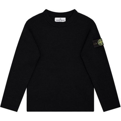 STONE ISLAND Crew Neck Ribbed Knit Sweatshirt Junior Boys Kids Knitted Tops Black V0029 for sale