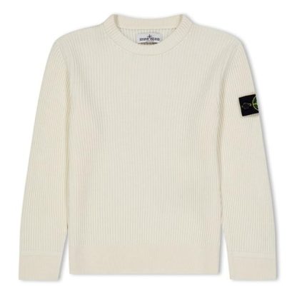 STONE ISLAND Crew Neck Ribbed Knit Sweatshirt Junior Boys Kids Knitted Tops Natural V0099 for sale