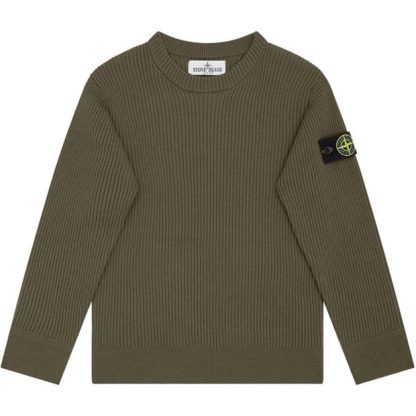 STONE ISLAND Crew Neck Ribbed Knit Sweatshirt Junior Boys Kids Knitted Tops Salvia V0055 for sale