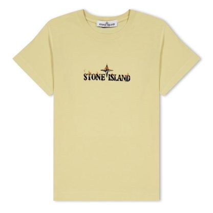 STONE ISLAND Distressed Logo T-Shirt Kids Regular Fit T-Shirts Nat Beige V0091 for sale