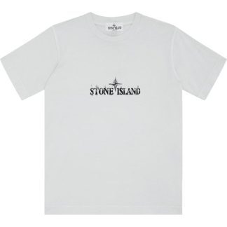 STONE ISLAND Distressed Logo T-Shirt Kids Regular Fit T-Shirts White V0001 for sale