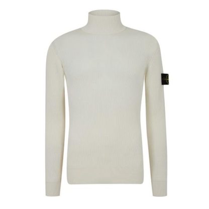 STONE ISLAND Full Rib Wool Knitwear Men Jumpers Nat White V0099 for sale