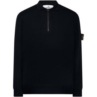 STONE ISLAND Half Zip Knit Polo Top Men Long Sleeve Polos Blue V0020 for sale