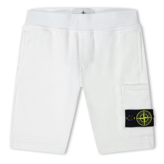 STONE ISLAND Junior Badge Shorts Kids Fleece Shorts White V0001 for sale