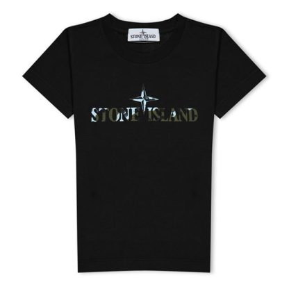 STONE ISLAND Junior Camo Tshirt Kids Regular Fit T-Shirts Black V0029 for sale