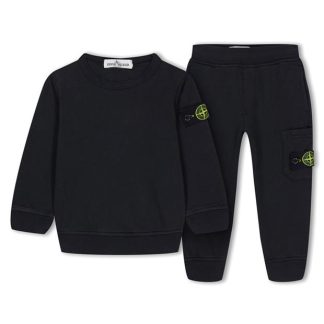 STONE ISLAND Junior Cotton Fleece Tracksuit Kids Fleece Tracksuits Black V0029 for sale