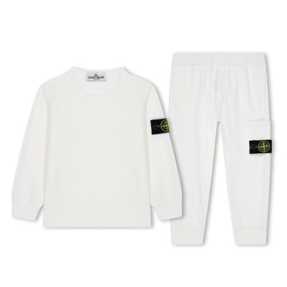 STONE ISLAND Junior Cotton Fleece Tracksuit Kids Fleece Tracksuits White V0001 for sale