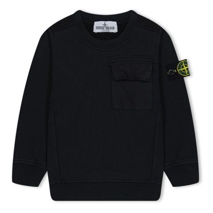 STONE ISLAND Junior Crewneck Cotton Fleece Kids Crew Sweaters Black V0029 for sale