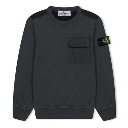 STONE ISLAND Junior Crewneck Cotton Fleece Kids Crew Sweaters Blue Grey V0063 for sale