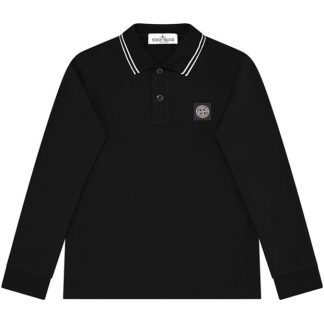 STONE ISLAND Junior Patch Logo Long Sleeve Polo Shirt Kids Long Sleeve Polos Black V0029 for sale