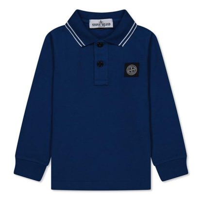 STONE ISLAND Junior Patch Logo Long Sleeve Polo Shirt Kids Long Sleeve Polos Blue V0022 for sale