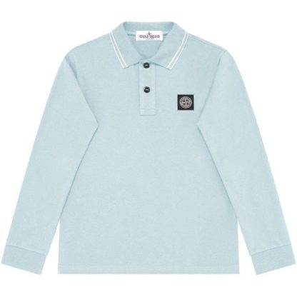 STONE ISLAND Junior Patch Logo Long Sleeve Polo Shirt Kids Long Sleeve Polos Cielo V0041 for sale