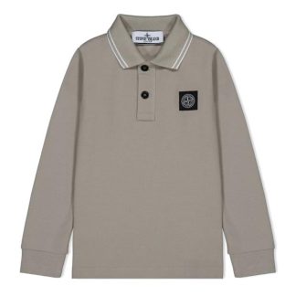 STONE ISLAND Junior Patch Logo Long Sleeve Polo Shirt Kids Long Sleeve Polos Dove Grey V0092 for sale