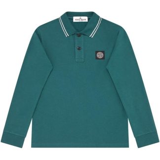 STONE ISLAND Junior Patch Logo Long Sleeve Polo Shirt Kids Long Sleeve Polos Green V0053 for sale