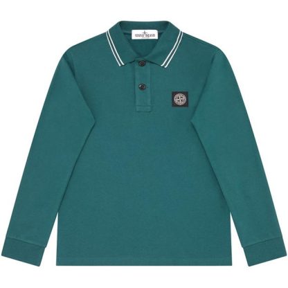 STONE ISLAND Junior Patch Logo Long Sleeve Polo Shirt Kids Long Sleeve Polos Green V0053 for sale