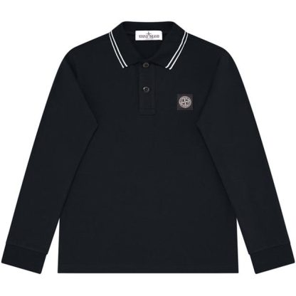 STONE ISLAND Junior Patch Logo Long Sleeve Polo Shirt Kids Long Sleeve Polos Navy V0020 for sale