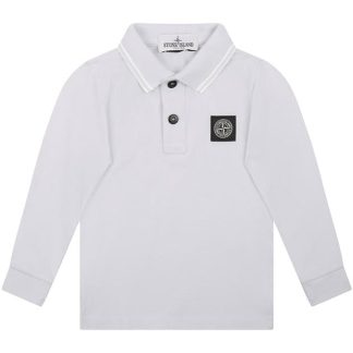 STONE ISLAND Junior Patch Logo Long Sleeve Polo Shirt Kids Long Sleeve Polos White V1001 for sale