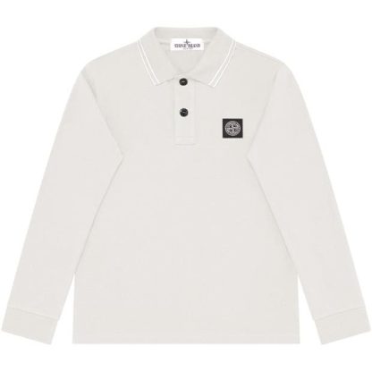 STONE ISLAND Junior Patch Logo Long Sleeve Polo Shirt Kids Long Sleeve Polos White V1093 for sale