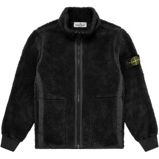 STONE ISLAND Junior Terry Fleece Kids Full Zip Fleece Tops Nero V0029 for sale