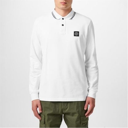 STONE ISLAND Long Sleeve Patch Polo Shirt Men Long Sleeve Polos Bianco A1001 for sale