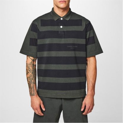 STONE ISLAND MARINA Striped Polo Shirt Men Short Sleeve Polos Antracite V0165 for sale