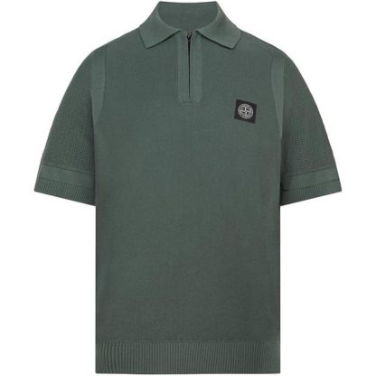 STONE ISLAND Micro Knit Short Sleeve Polo Shirt Men Short Sleeve Polos Muschio V0059 for sale