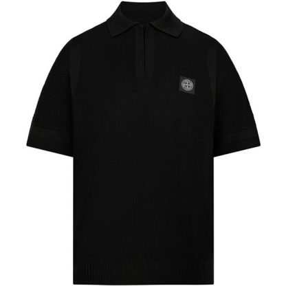 STONE ISLAND Micro Knit Short Sleeve Polo Shirt Men Short Sleeve Polos Nero V0029 for sale