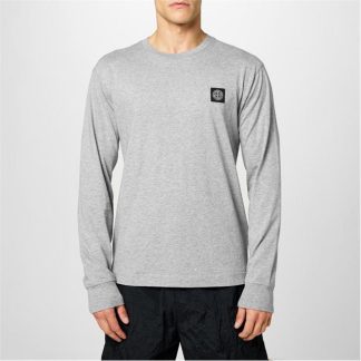 STONE ISLAND Patch Logo Long Sleeve T Shirt Men Long Sleeve T-Shirts Grey Mrl A0M64 for sale