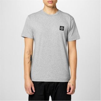 STONE ISLAND Patch Logo T Shirt Men Regular Fit T-Shirts Light Grey for sale