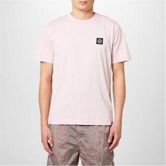 STONE ISLAND Patch Logo T Shirt Men Regular Fit T-Shirts Rosa V0080 for sale