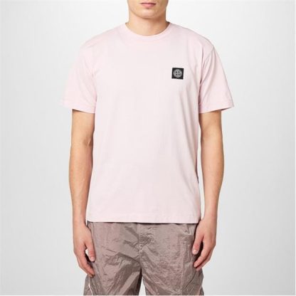 STONE ISLAND Patch Logo T Shirt Men Regular Fit T-Shirts Rosa V0080 for sale