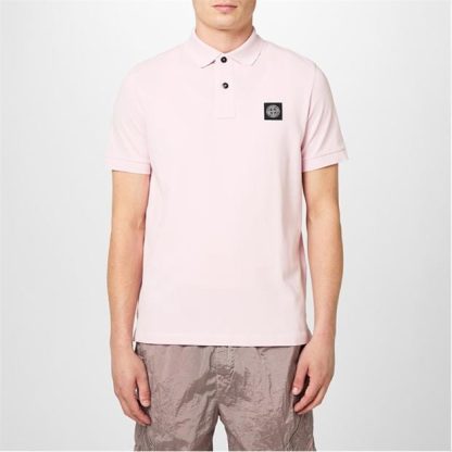 STONE ISLAND Plain Polo T-Shirt Men Short Sleeve Polos Rosa V0080 for sale