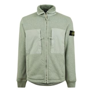 STONE ISLAND Plated Terry Zip Through Men Full Zip Fleece Tops Sage Grn V0055 for sale